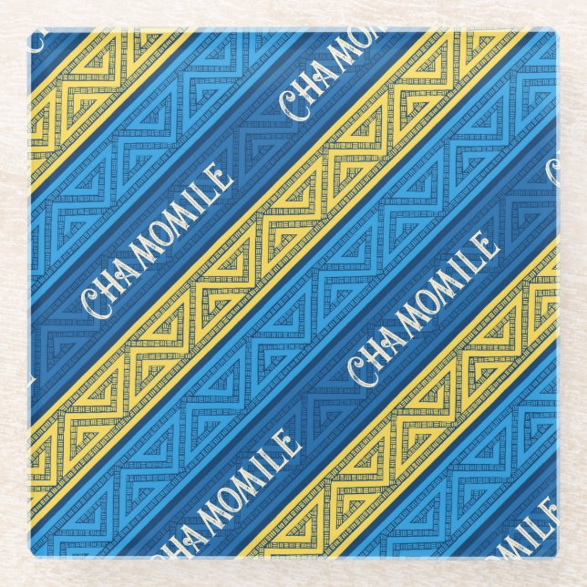 Posavasos De Vidrio Camomile Tea Vibrant Yellow & Blue Celtic Stripes (Anverso)