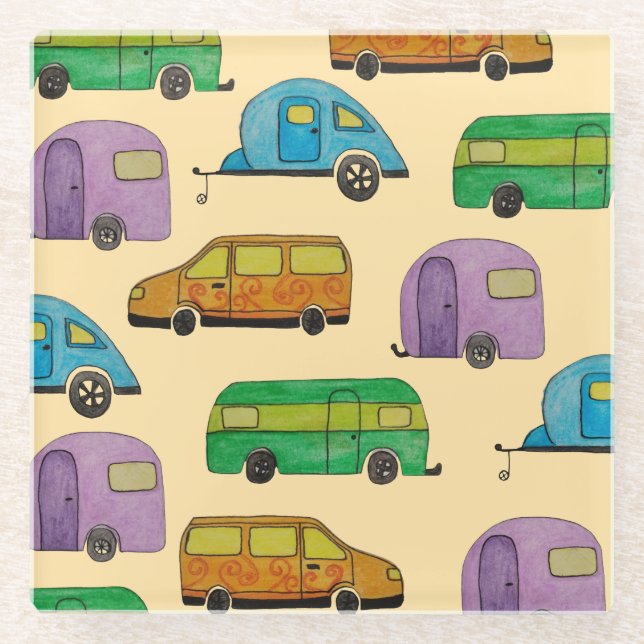 Posavasos De Vidrio Camping caravans (Anverso)