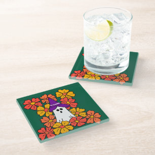 Posavasos De Vidrio Campo de flores fantasma de Halloween