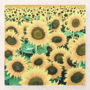 Posavasos De Vidrio Campo de girasoles dorados