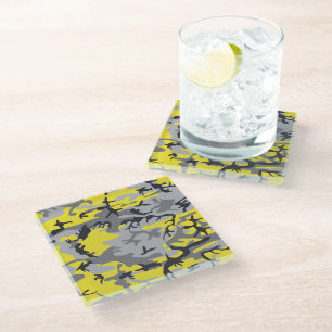 Posavasos De Vidrio Camuflaje amarillo y gris, militar, ejército