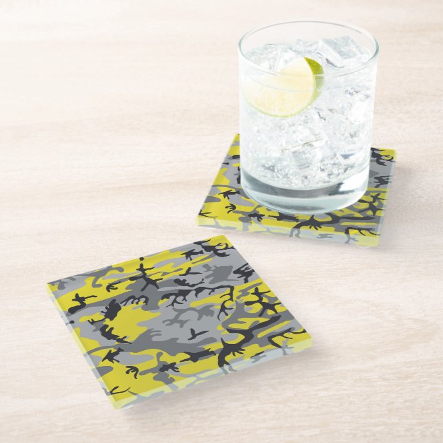 Posavasos De Vidrio Camuflaje amarillo y gris, militar, ejército (Angular)