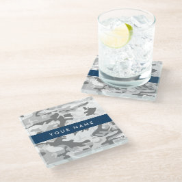 Posavasos De Vidrio Camuflaje Gris Nieve Invernal Personaliza tu nombr