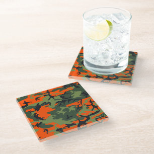 Posavasos De Vidrio Camuflaje naranja y verde, militar, ejército