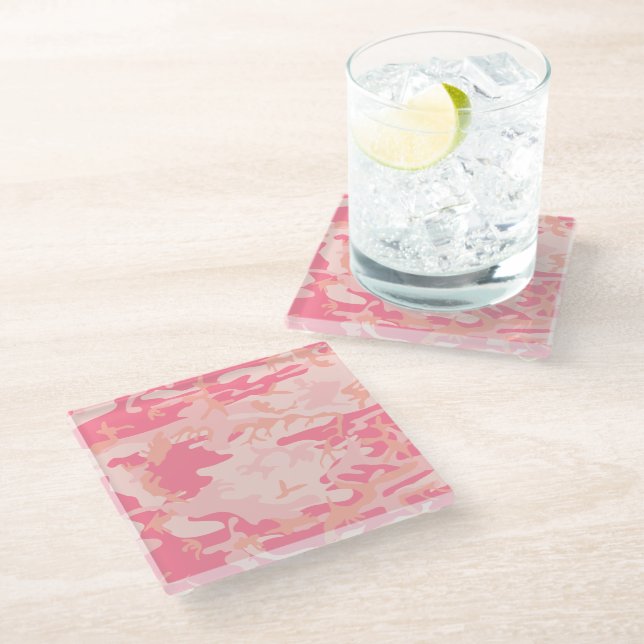 Posavasos De Vidrio Camuflaje rosa, ejército, ejército (Angular)