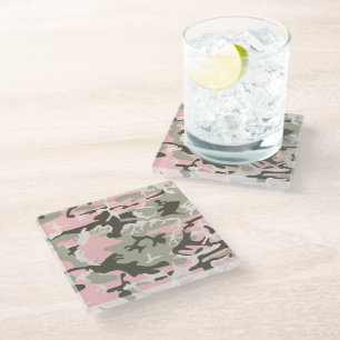 Posavasos De Vidrio Camuflaje rosa y verde, militar, militar
