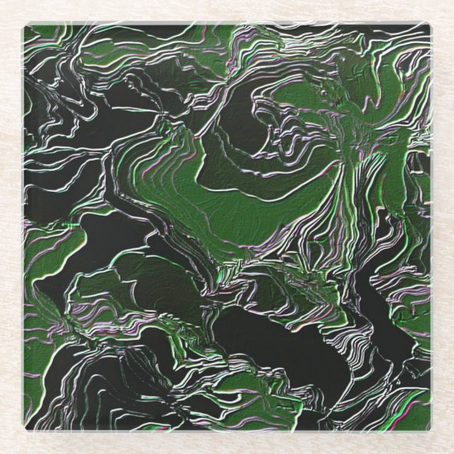 Posavasos De Vidrio Camuflaje verde funky (Anverso)