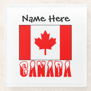 Posavasos De Vidrio Canadá y bandera canadiense con tu nombre