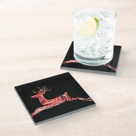 Posavasos De Vidrio Candy Cane Reindeer en negro, Navidades elegantes