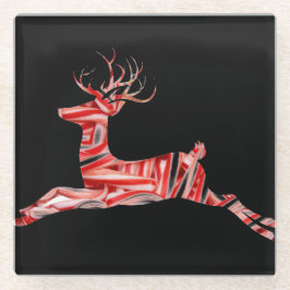 Posavasos De Vidrio Candy Cane Reindeer en negro, Navidades elegantes