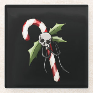 Posavasos De Vidrio Candy Cane y Skull, Navidades aterradores