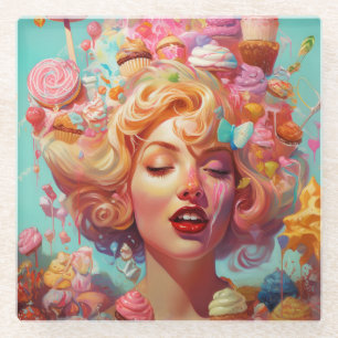 Posavasos De Vidrio Candy Ice Cream Chica Surreal Fantasía arte