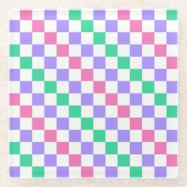 Posavasos De Vidrio Candy shop diagonal checkerboard pattern