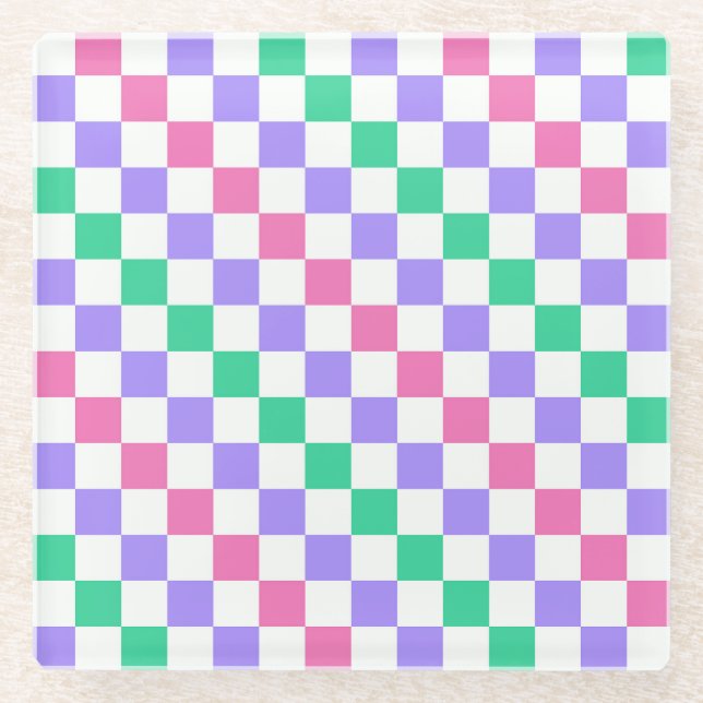 Posavasos De Vidrio Candy shop diagonal checkerboard pattern (Anverso)