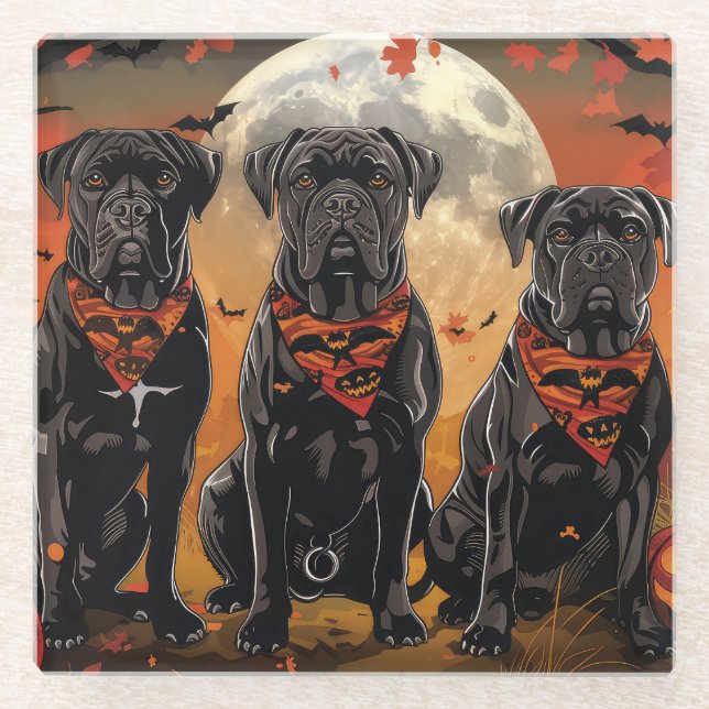 Posavasos De Vidrio Cane Corso Halloween Spooky (Anverso)