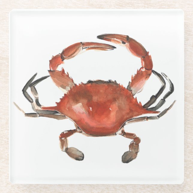 Posavasos De Vidrio Cangrejo acuarela - Rojo (Anverso)
