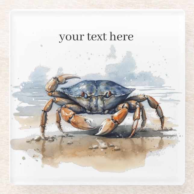 Posavasos De Vidrio cangrejo caminando por la playa, personalizable (Anverso)