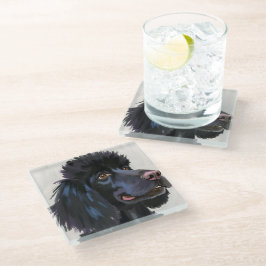 Posavasos De Vidrio Caniche Negro | Pintura de Mascota en Acuarela de 