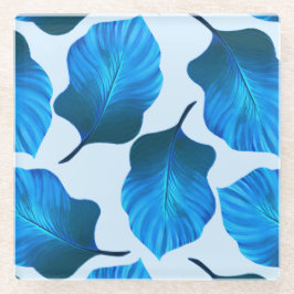 Posavasos De Vidrio Canna Tropicanna Las hojas tropicales en azul