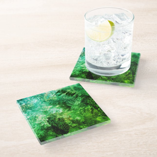 Posavasos De Vidrio Capas de cristales verdes (Angular)