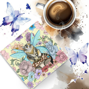 Posavasos De Vidrio Caprichosa gata hada atigrada pastel Floral Fantas