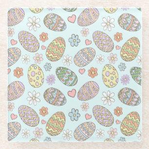 Posavasos De Vidrio Caprichoso Patrón Floral de Huevos de Pascua en Pa