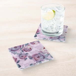 Posavasos De Vidrio Cápsulas de vidrio floral color agua rosa