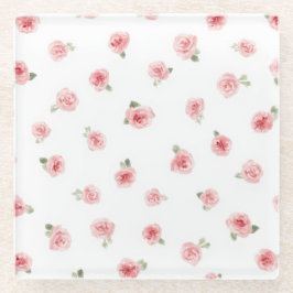 Posavasos De Vidrio Capullo de Rosa Rosa Acuarela Floral Vintage Rosa