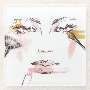 Posavasos De Vidrio Cara del maquillaje de la acuarela