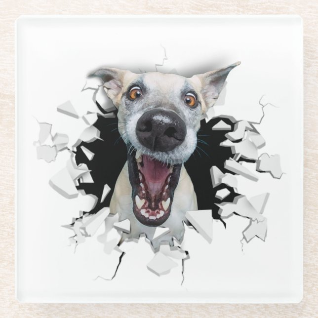 Posavasos De Vidrio Cara divertida de perro (Anverso)