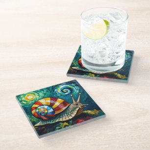 Posavasos De Vidrio Caracol caprichoso con impasto vibrante y colorido