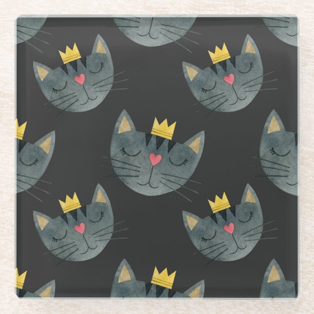 Posavasos De Vidrio Caras de gato acuarela, sin costura. (Anverso)