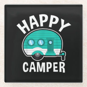 Posavasos De Vidrio Caravana de autocaravana de camping feliz vacacion