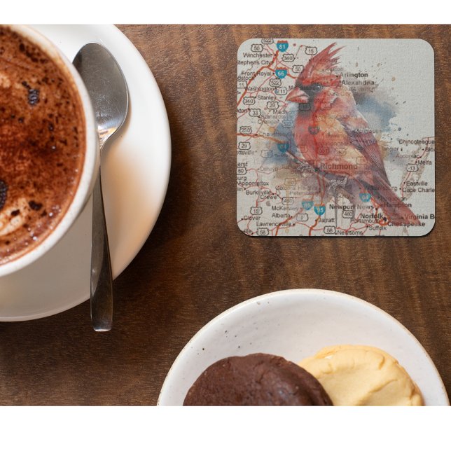 Posavasos De Vidrio Cardenal sobre la hoja de ruta de Virginia (Subido por el creador)