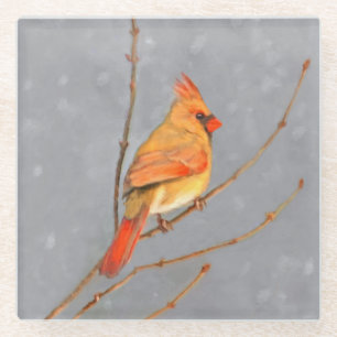 Posavasos De Vidrio Cardenal sobre pintura de bifurcaciones - Arte de 