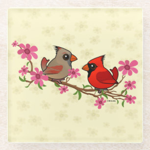 Posavasos De Vidrio Cardenales septentrionales en rama del flor