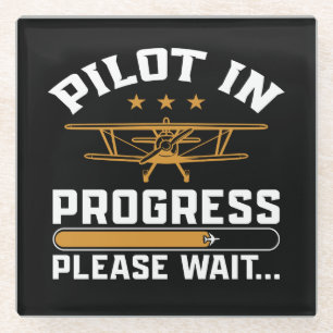 Posavasos De Vidrio Cargando Piloto… Divertido Avión Biplano Vintage d