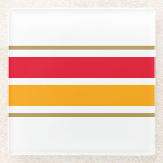 Posavasos De Vidrio Carreras Amarilla Rojo Brillante Tiras Fondo Blanc (Anverso)