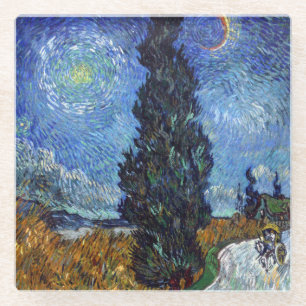 Posavasos De Vidrio Carretera con Cipreses Impresionismo Van Gogh