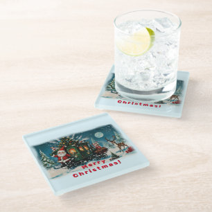 Posavasos De Vidrio Carriaje de navidades - Vagón de envío de Santa Cl