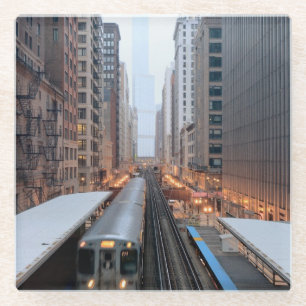Posavasos De Vidrio Carril elevado en Chicago céntrica sobre Wabash