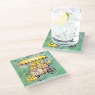 Posavasos De Vidrio Carro de limón campestre acuarela 