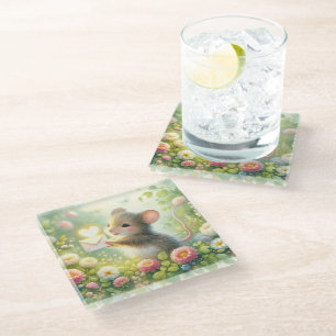 Posavasos De Vidrio Carta de amor de ratón de cottage prado