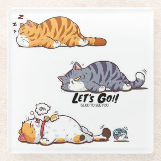 Posavasos De Vidrio Cartoon Cats "LET’S GO!!" Coaster