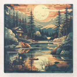 Posavasos De Vidrio Casa de montaña Escandinavia Retro Art