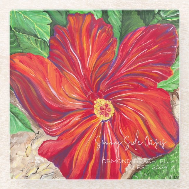 Posavasos De Vidrio Casa de Vacaciones de Red Hibiscus (Anverso)