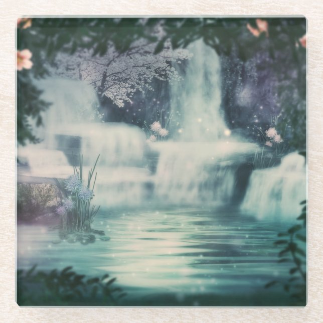 Posavasos De Vidrio Cascada de cascada de Fantasía (Anverso)