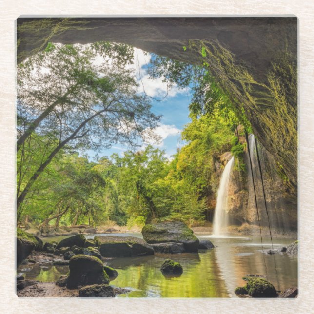 Posavasos De Vidrio Cascada de Haew Suwat (Anverso)