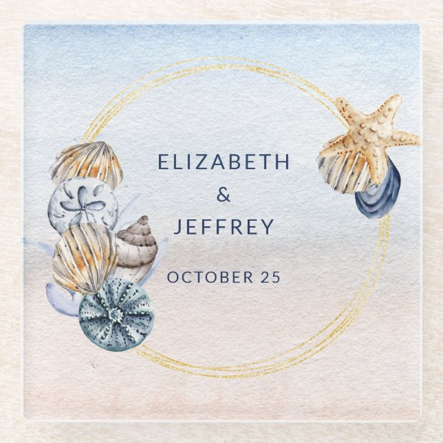 Posavasos De Vidrio Cascada de Marea Rústica Océano Mar Boda de Playa (Anverso)