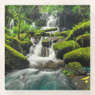 Posavasos De Vidrio Cascada en la montaña de Berk de la tina de la
